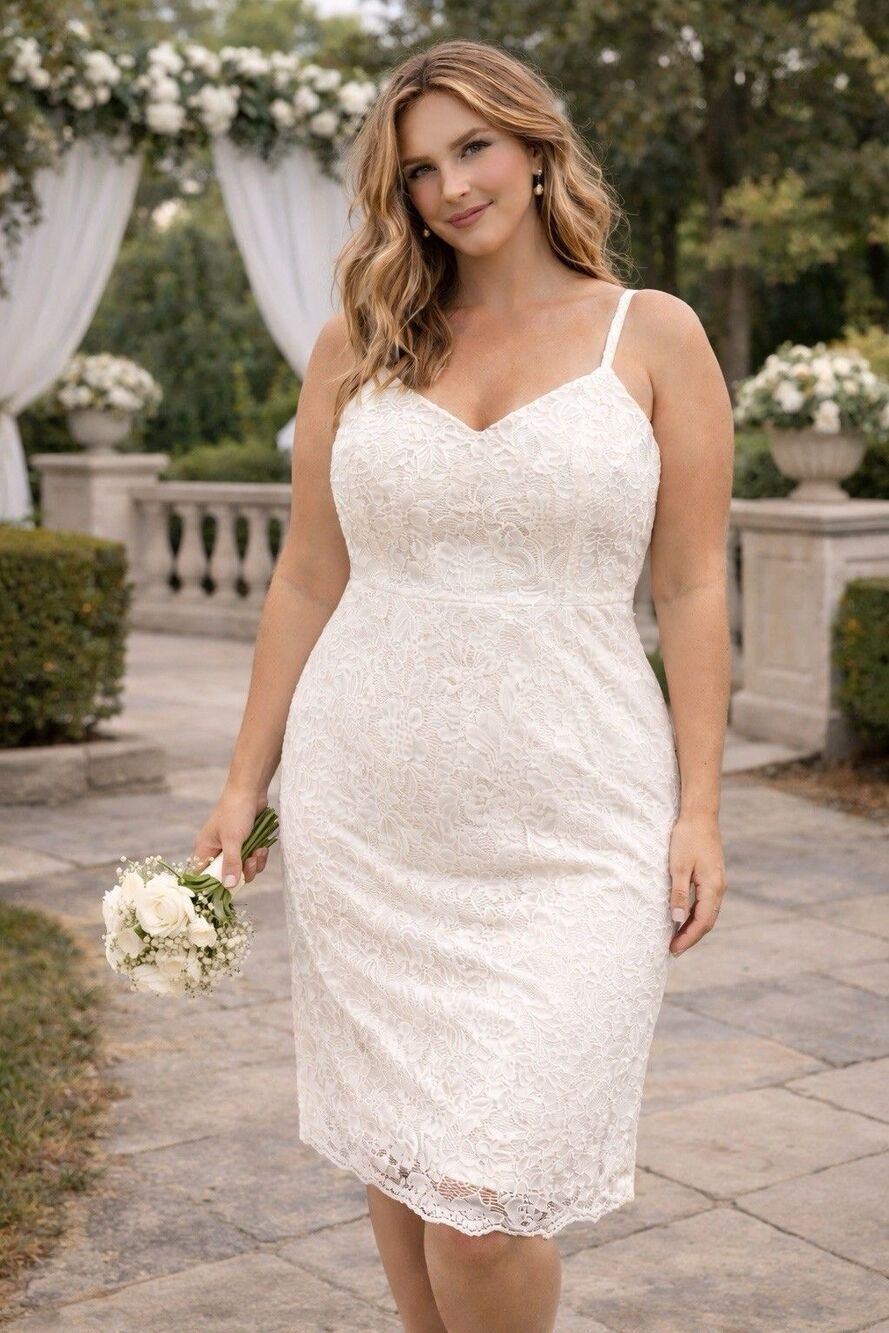Emerald Sundae Ivory Lace Wedding Dress Plus Size 2X Elopement Courthouse Bridal